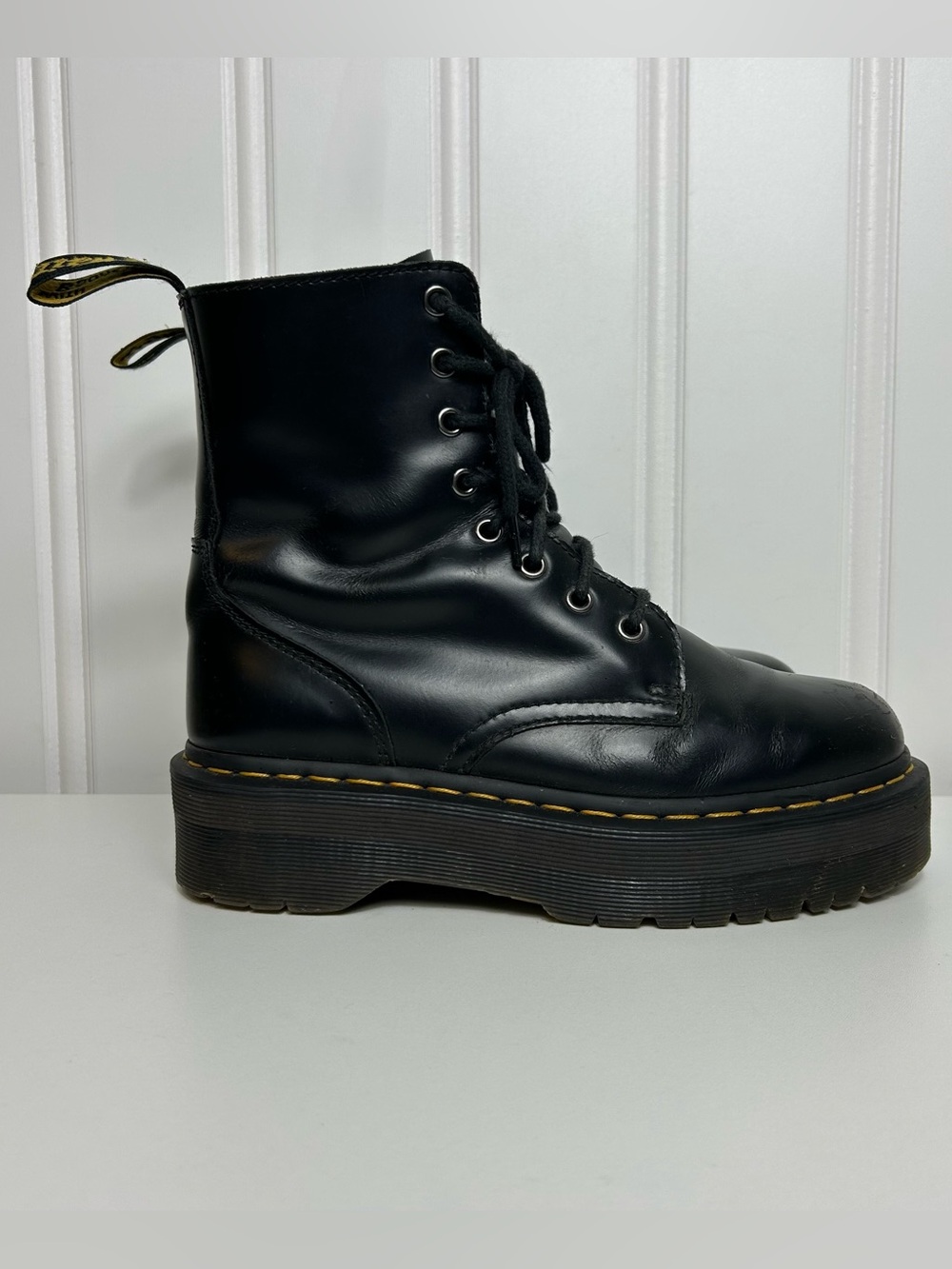 Dr martens Jadon platform black leather lace mid calf boots women’s 8 fair cond